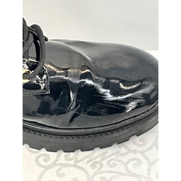 Michael Kors Alistar Monogram Black Patent Combat Boots Women's 9.5M PU Upper Go - Picture 6 of 10